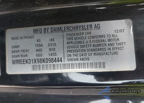 2008 Smart Fortwo Passion из США, поврежденный, VIN WMEEK31X98K098444